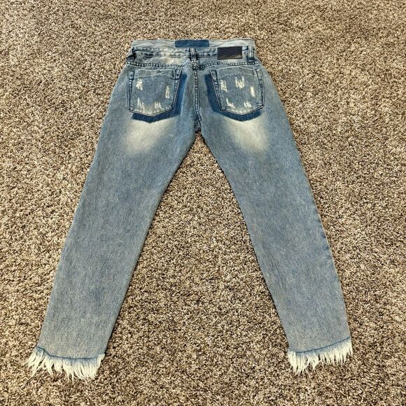 One X One Teaspoon Jeans 27 Blue Freebird Frayed Hems Mid Rise Double Waistband - Picture 2 of 14